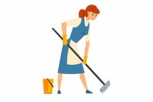 Cleaning Woman Mopping the Floor, Maid Character Wearing Uniform with Blue Dress and White Apron, Cleaning Service Vector Illustration Cleaning Woman Mopping the Floor, Maid Character Wearing Uniform with Blue Dress and White Apron, Cleaning Service Vector Illustration