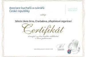 Certifikát od Asociace kuchařů a cukrářů ČR